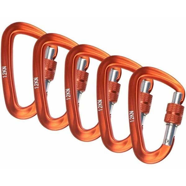 Karbinhake, med skruvlock 12KN, 5 st, Orange