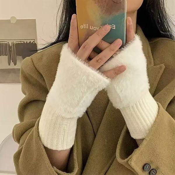 Imitert Mink Plysj Fingerløse Hansker Dame Myk Varm Fluffy H Rosa