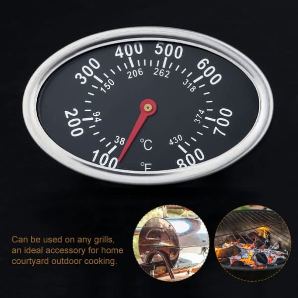Udskiftning af grilltermometer, 3 tommer BBQ-måler i rustfrit stål, oval BBQ-temperaturmåler
