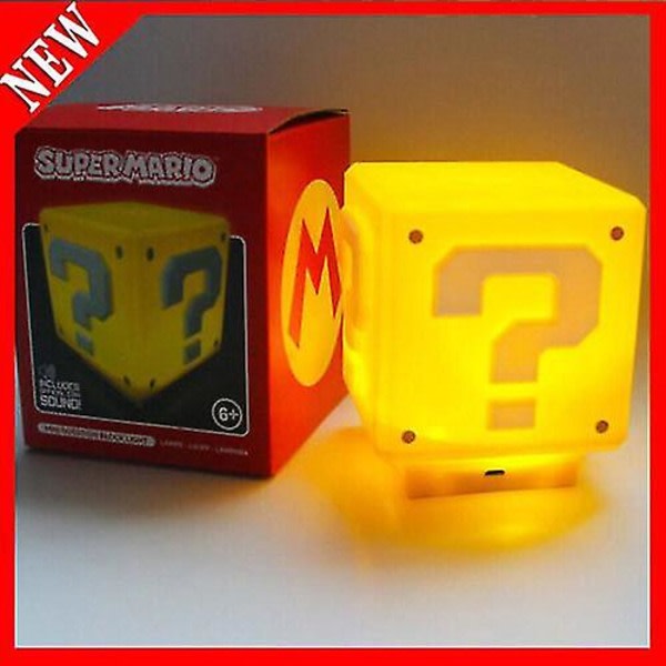 Super Mario Question Block LED Nattlampa med ljud Uppladdningsbar lampa null ingen