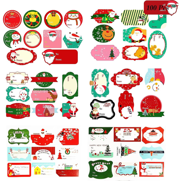 100 självhäftande julklappsetiketter idealiska för kort, kuvert och presentpåsar (FMY)