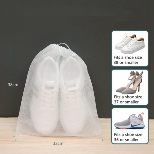 10 stk. Sko Opbevaringspose Garderobe Organizer Non-woven Rejse Porta Hvid 10stk 32*38cm White 10pcs 32*38cm