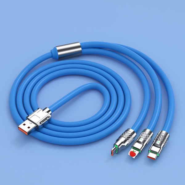 Förtjocka 3 i 1 120W USB snabbladdarkabel för Micro USB Type-C Blue
