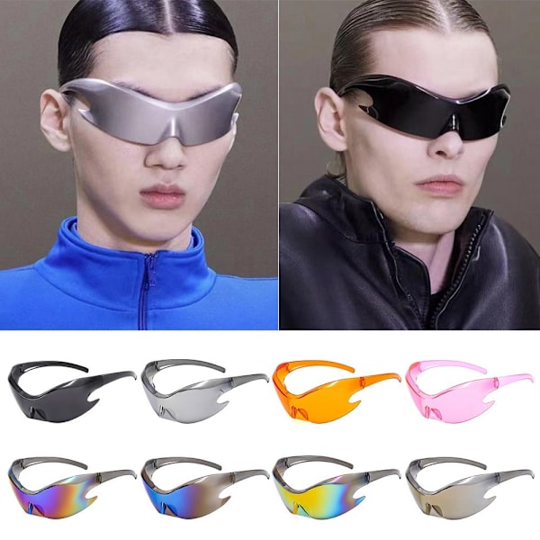 Y2K Sport Punk Solglasögon Retro Steampunk Shades UV400 Glasögon Mirrored Red