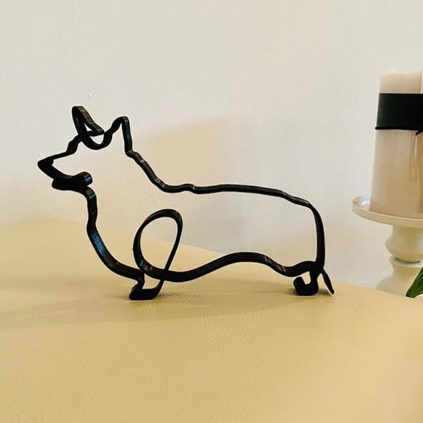 Abstrakt metallråd hundskulptur Hundminimalistisk konstskulptur F