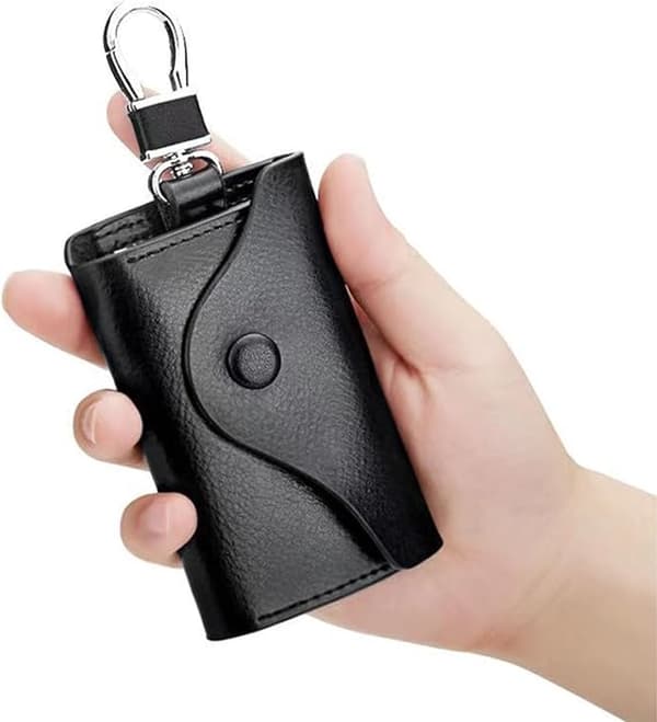 Nøgleetui og nøgleorganizer i læder med 2 kortpladser og 6 nøglekroge, mini pung kortholder til daglig brug, sort