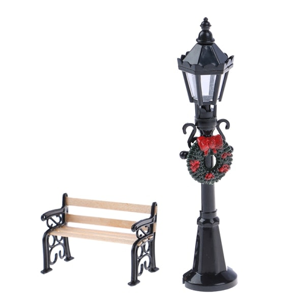 1/12 Dukkehus Miniature Jul Park Gadelampe & Bænk Dol