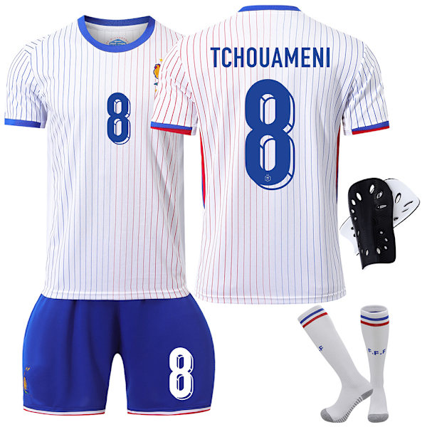 Frankrike 2024 tröja fotbollströja EM-cupupplaga hem barn vuxen set nr 8 TCHOUAMENI With socks+protective gear 22