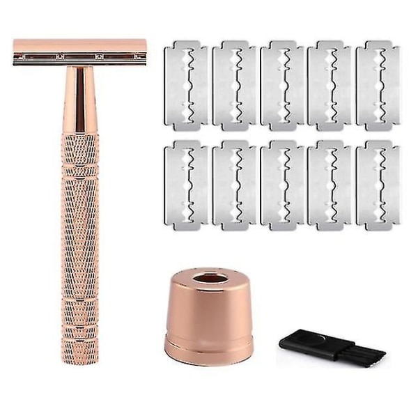 Roséguld barbermaskine Klassisk dobbeltbladet barberkniv til mænds barbering og hårfjerning til kvinder 10 barberblade Rose Gold Rose Gold