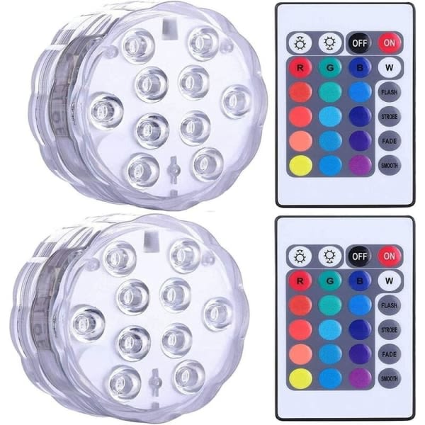 24 nycklar 2 lampor 2 RGB-fjärrkontroll Dykljus Simbassänglampor Undervattensljus 24 nycklar RGB-fjärrkontroll