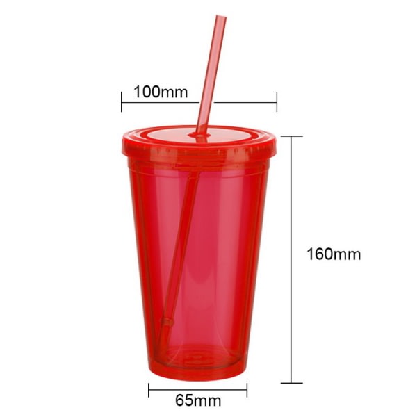 4st 450ml platt lock sugrörskopp transparent täckt mjölktekopp Hushålls kaffekopp dubbellager plastkopp dricksvattenkopp (slumpmässig färg)