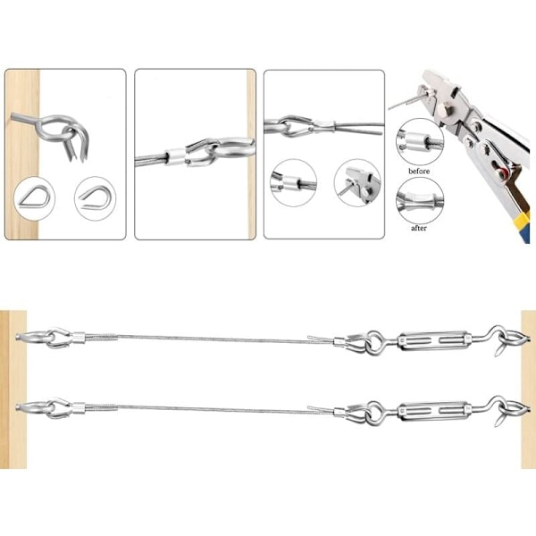 30M/2mm Rustfri Stål Kabel Kit med M5 Strammere til Planter, Tørresnor, Rækværk