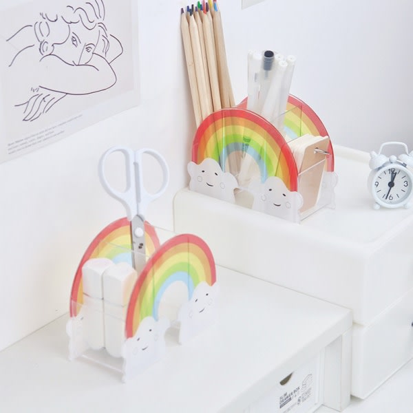 Regnbue Akryl Multi-Fags Penneholder Boks Skrivebord Multicolor