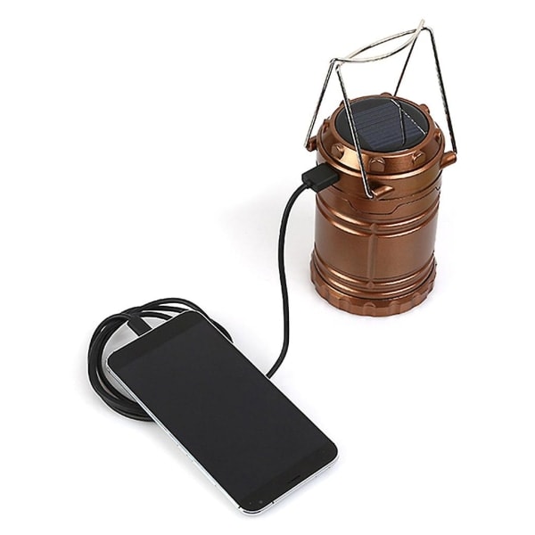 Bärbar Solcellslampa med 6 LED-lampor, USB-uppladdningsbar, Hopfällbar Campinglykta för Vandring, Eldliknande Ljus, qd best Svart