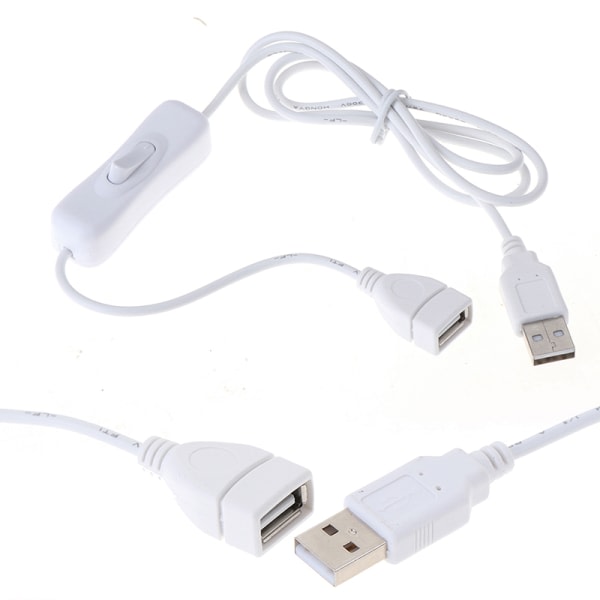 1m USB-kabel med tænd/sluk-knap - Kabelforlænger med afbryder til hvid, one size White one size