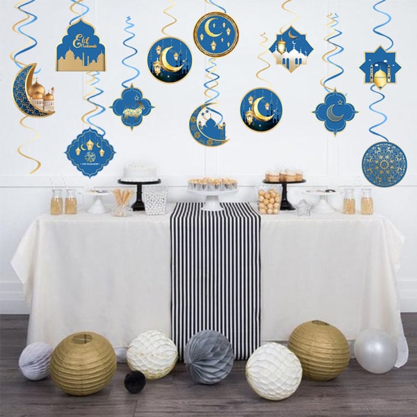 12 kpl Eid Mubarak riippuva pyörre Ramadan Mubarak koristeet Onnellinen Eid kiitos