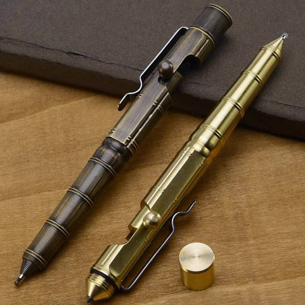 Käsintehty messinki-geelikyni Retro Bamboo Node Bolt -tyyppinen kynä Military Bolt Pen Sujuva kirjoitus geeli-mustekynät Metalliset Edc Pen Retro musta