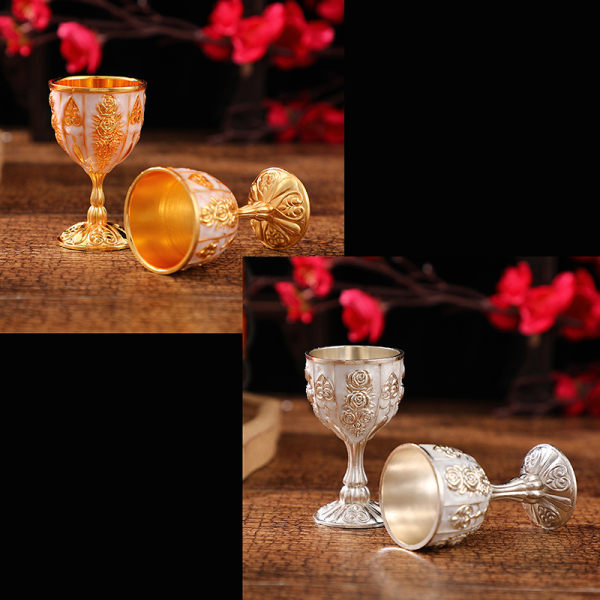 Vintage Metal Vinglas Bägare Rose Mønster Spirit Glas Hjem Guld