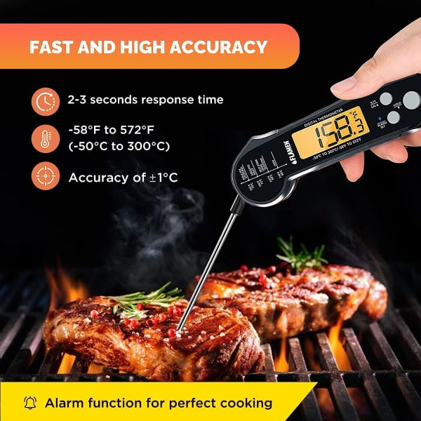 Digital Kötttermometer, 2-i-1 Mattermometer med Dubbel Sond och Temperaturalarm, Vattentät, Kötttermometer för Matlagning, Stekning, Kalkon, Grill, etc.