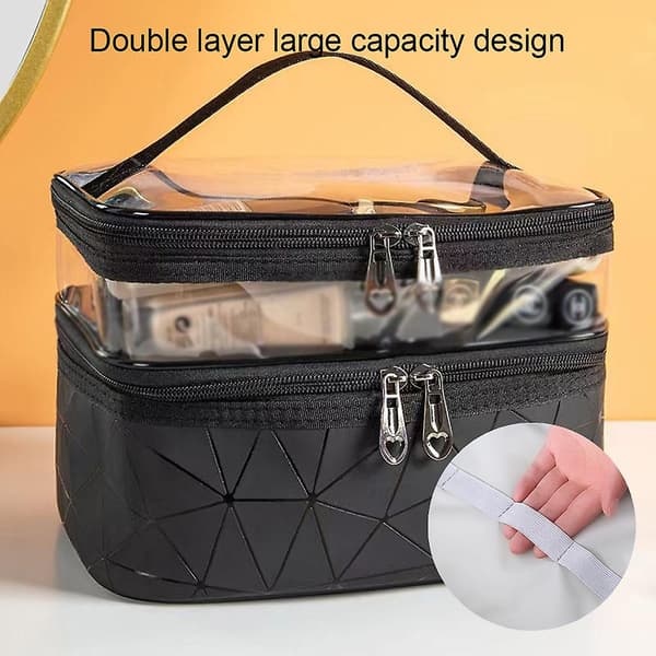 Makeup-tasker Dobbeltlag Rejsekosmetiktasker Organizer sort black