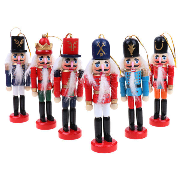 6 stk Juldekorasjon 12cm Treprodusert Nøtteknekkerdukke Ny rød 6stk red 6pcs