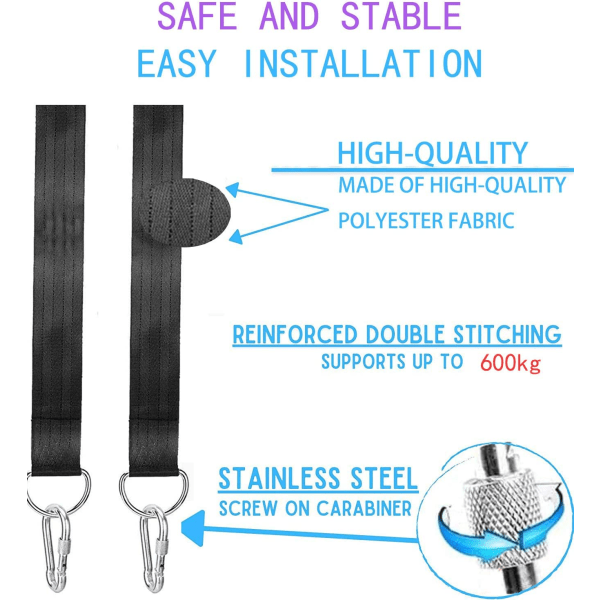 Hängmatteband 150cm x 2,Hängmattefäste med 2 säkerhetslås