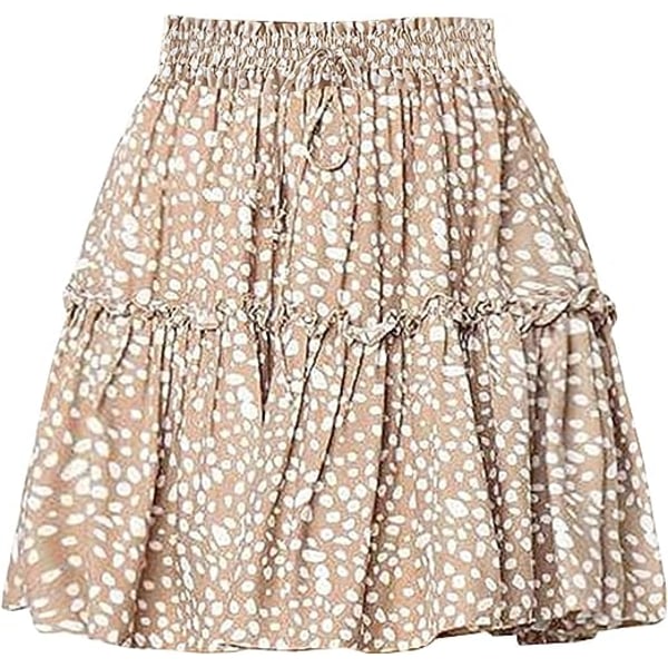 Print Kvinde Høj Talje Volang Boho Mini Nederdel (Khaki, M)