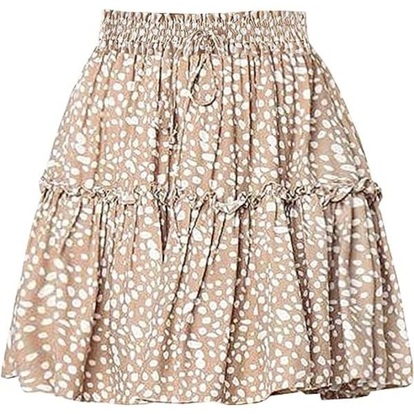 Trykk for kvinner med høy midje volang Boho-miniskjørt (khaki, M)