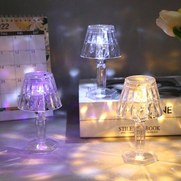 1:a LED-kristall skrivbordslampa Projektor Akryl diamant bordslampa MULTICOLOR
