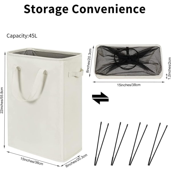 Ultrathin tvättkorg med handtag hopfällbar korg tunna smutsiga kläder smal påse hopfällbar trasa 45 l (53,34 cm, beige)