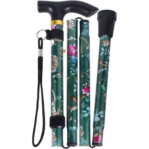 Grön - 1 hopfällbar käpp, käpp i blommönster aluminium