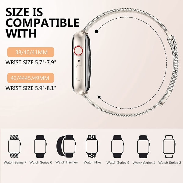 Metallband kompatibelt med Apple Watch -band 40 mm 38 mm 41 mm Starlight 38/40/41 mm