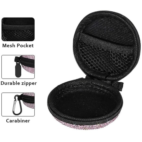 Ørepropper Liten reiseveske Glitrende Rhinestone Bærbar oppbevaringsveske for hodetelefoner med karabinkrok rosa
