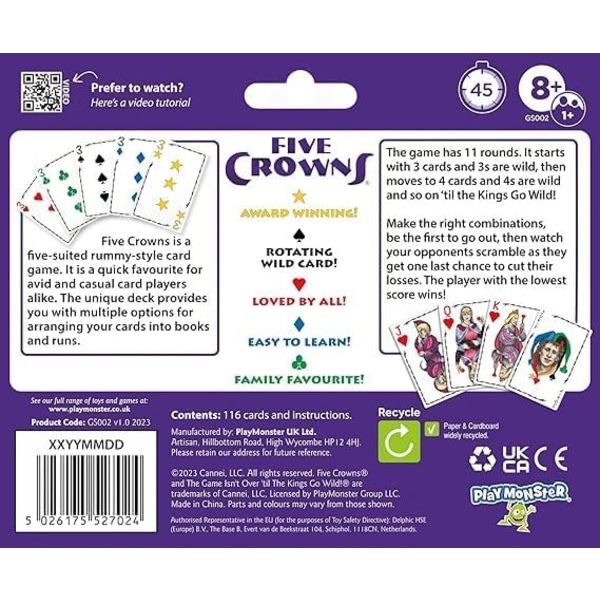 Five Crowns Poker Board Game Card, et skal spille for familiesammenkomster, kortspil for unge voksne, familie og venner mere glädje