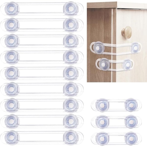 Barnesikring Dørstopper - 12 Transparente Blokker for Skap- og Vindusbeskyttelse (9+3 Stykker)