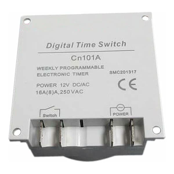 CN101 Programmerbart Timerrelé, 12V DC/AC, LCD-skjerm, Hvit for Elektriske Uttak