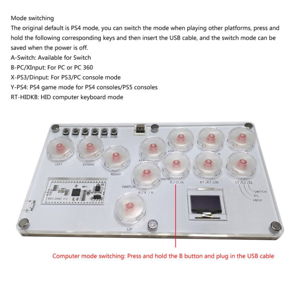 Slitesterk Mekanisk Knapp Spillkontroll Fight Stick Passer for PC Arcade Tastatur Transparent grå