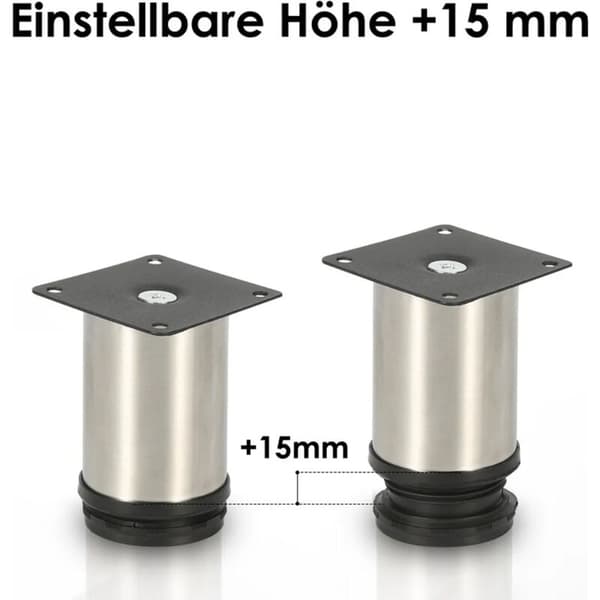 Møbelben, Justerbare Skabsben, Rustfrit Stål 100mm, 4 stk