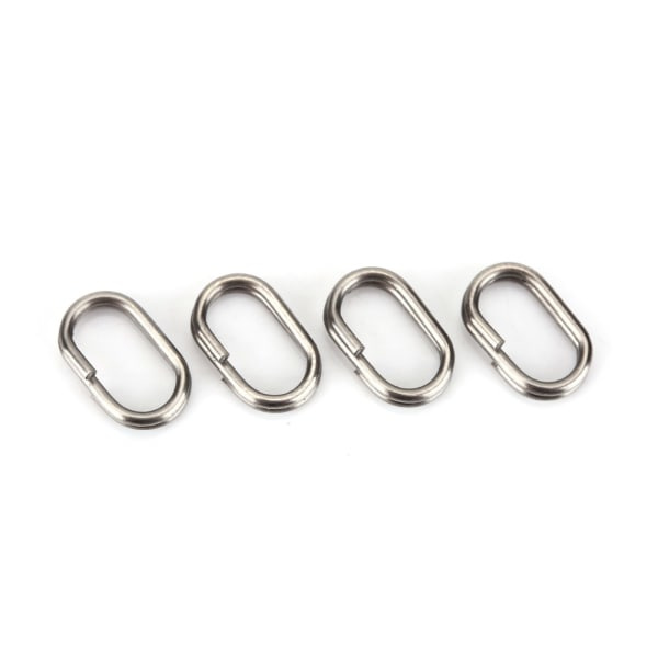 100 stk rustfritt stål ovale delte ringer Svingbar Snap fiskeutstyrskontakt (9x15mm)