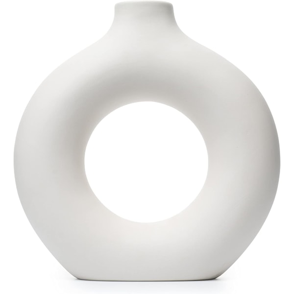 Off White Keramisk Donut Vas, Pampasgräs Vas, Modern Vas för Heminredning, Pampasgräs Vas Big