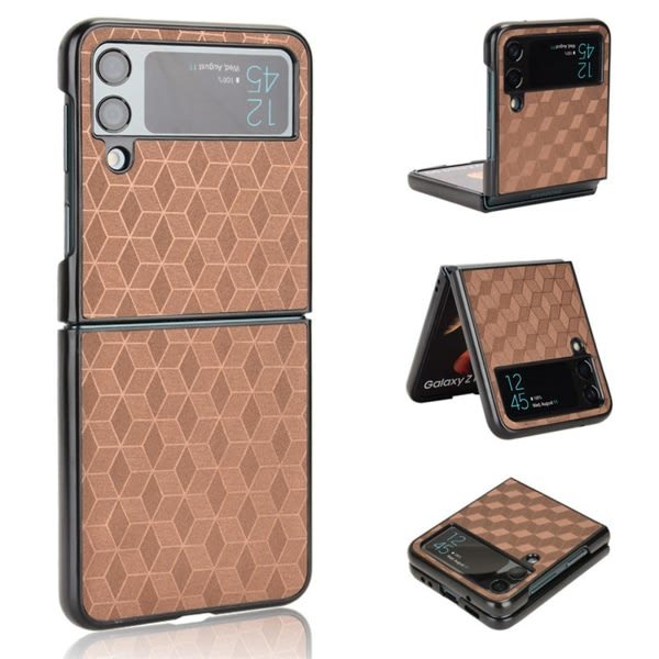 Geometrisk etui kompatibelt med Samsung Galaxy Z Flip 4, hård PC+PU Læder Stødtæt cover Sort