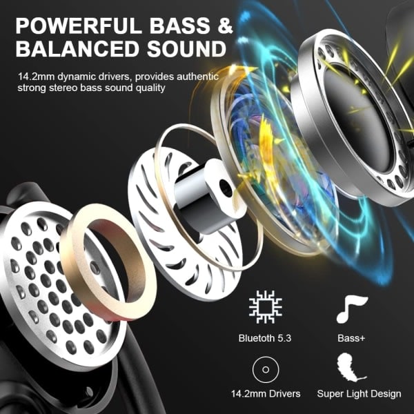 Trådlösa hörlurar, in-ear-drivna Bluetooth 5.3 hörlurar med HD-mikrofon
