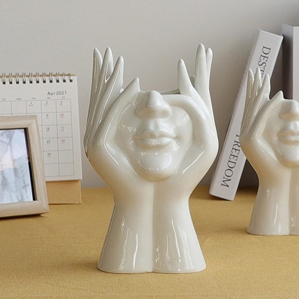 Hovedet Formet Keramik Vase Hvid Moderne Vase Have Hjem Køkken