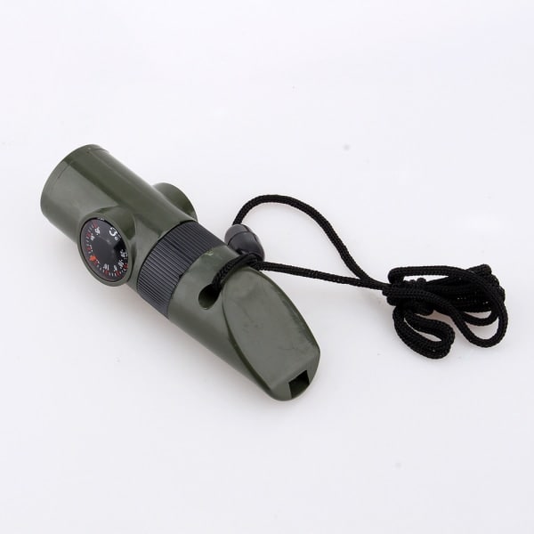 Ny 7 i 1 Camping Överlevnad Visselpipa Kompass Termometer Ficklampa Förstoringsglas Kit
