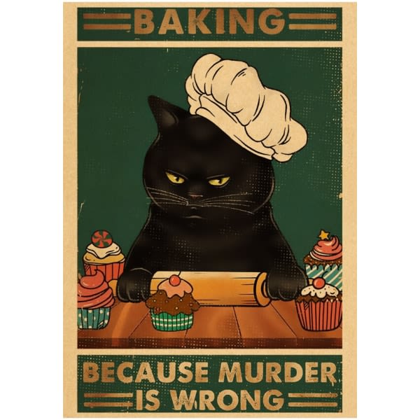 Søt tegnet sort katt Kraftpapperaffischaffischer Väggkonstmålning Heminredningsbilleder Vintage Roliga Husdjur Väggdekaler 42X30cm 74754