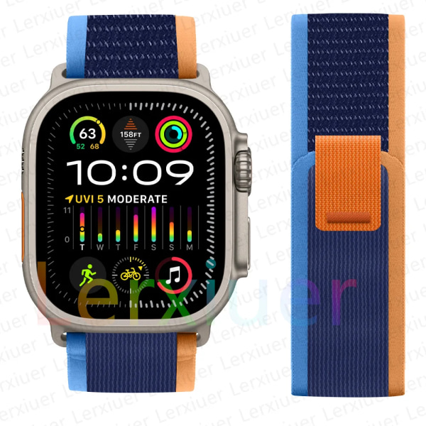 Trailrem for Apple Watch Ultra 2 band 49mm 44mm 45mm 40mm 41mm 38mm 42mm 45 44 mm armbånd iWatch series 8 9 7 6 5 3 se lyseblå oransje light blue orange 38 40 41mm