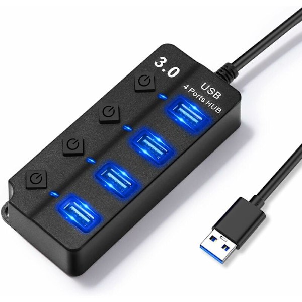 4-in-1 moni-USB-portti LED-valoilla, USB 3.0 ja 2.0 -liitännät tiedonsiirtoon ja tietokoneen lataukseen