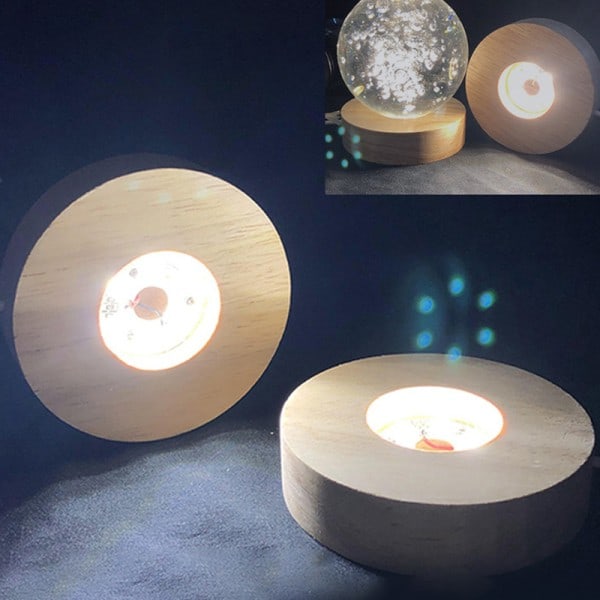 Træ LED-lysdisplay Base Krystalglas Resin Art Ornament Hvidt Lys white light