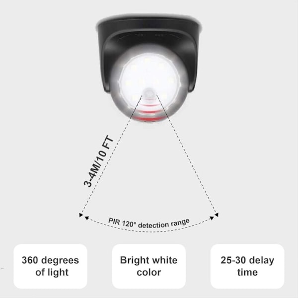 360° langaton ulkokäyttöön tarkoitettu liiketunnistimella varustettu LED-kohdevalo, 1000 lumenia, paristokäyttöinen, säädettävä pallo