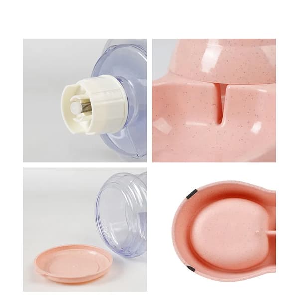 Automatisk hundefoderautomat i plastik, vandflaske, katteskål, foder- og drikkedispenser til hund, vanddispenser til kæledyr, foderautomat til kæledyr, kæledyrsartikler Pink Feeder